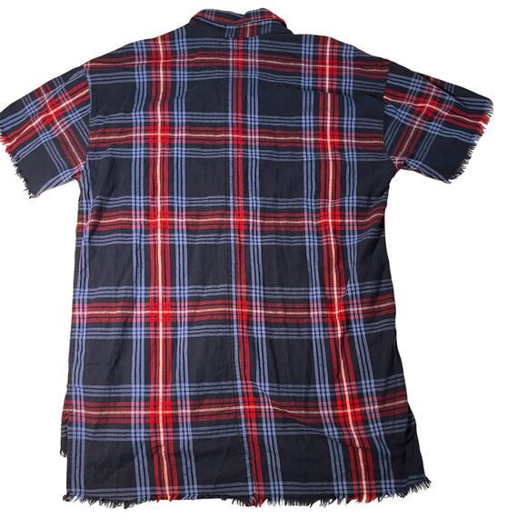 True Religion Shirt Men's M Button Down Raw Edge Slouch Red Blue Plaid Patriotic - Picture 3 of 11